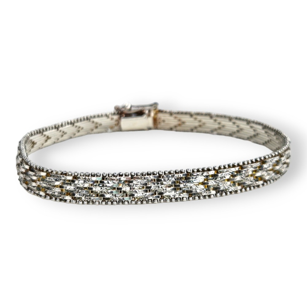 Vintage Sterling Silver 925 Woven Mesh Tennis Bracelet 7.75 Inches Signed M or W